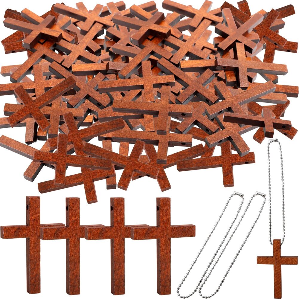 8935 200 Pack Small Wooden Cross Mini Natural Wood Cross Pendant Keychains